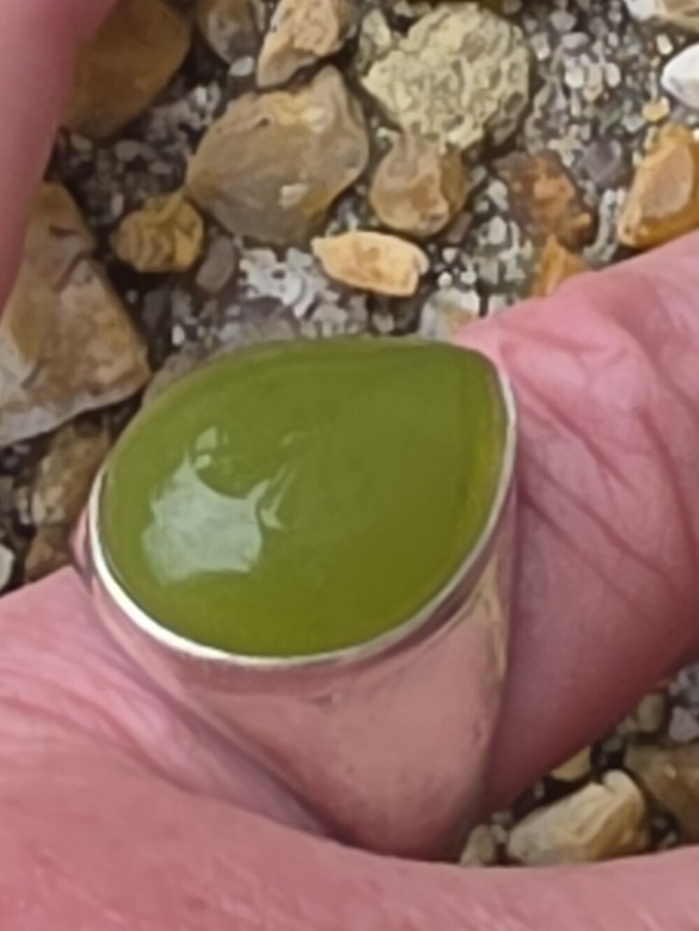 Olive Green Chalcedony Gemstone Ring In 925 Sterling Silver (9.5)